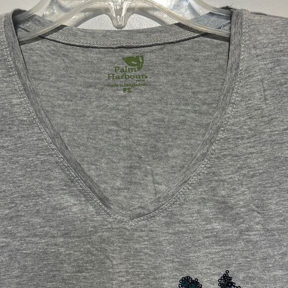 Palm Harbour Women's Gray Sequined V-Neck Short Sleeve T-Shirt Petite Small NWT - Picture 5 of 12